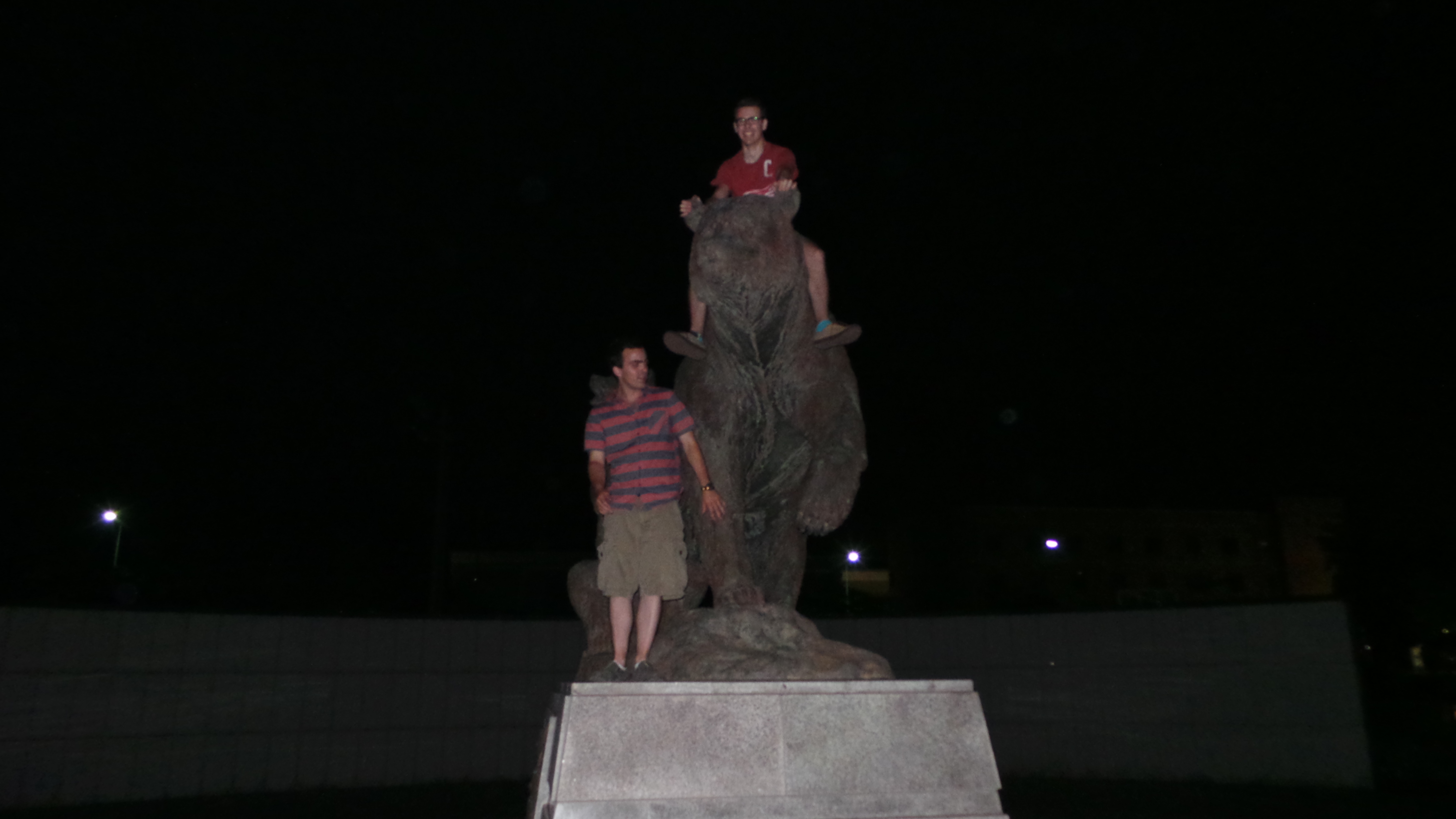me atop a bear statue